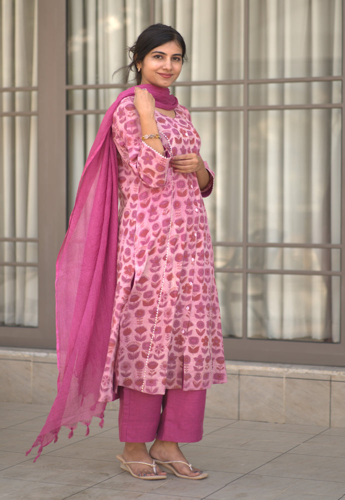 Gulmohar Gulabi Cotton Kurta Set